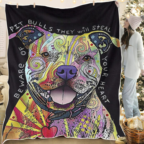 Beware Of Pit Bulls – Dog Print Blanket – Dog Blanket – Blanket With Dog On It – Dog In Blanket – Furlidays