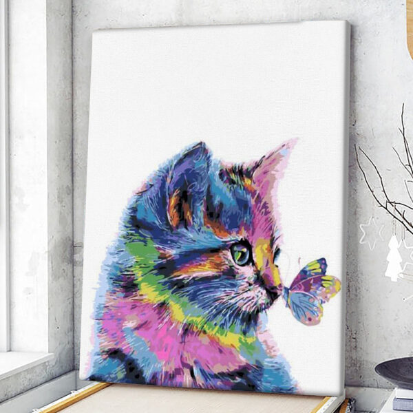 Portrait Canvas – Cat With Butterfly Canvas Wall Art – Home Decoration Painting Canvas – Canvas Print – Canvas With Cat On It – Furlidays