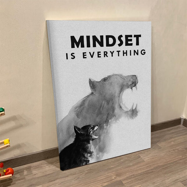 Portrait Canvas – Mindset Is Everything Cat Canvas Art Wall – Decor Picture Print Framed – Mindset Cat Poster – Cats Canvas – Cat Canvas Print – Furlidays