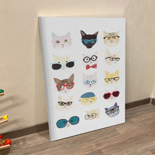 Portrait Canvas – Hip Cat Wall Art – Wall Art Print – Silly Cat Poses With Glasses Painting – Cats Canvas – Cat Wall Art Canvas – Furlidays