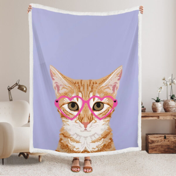 Cat Fleece Blanket – Orange Tabby Cute Hipster Glasses Kitten – Cat In Blanket – Furlidays
