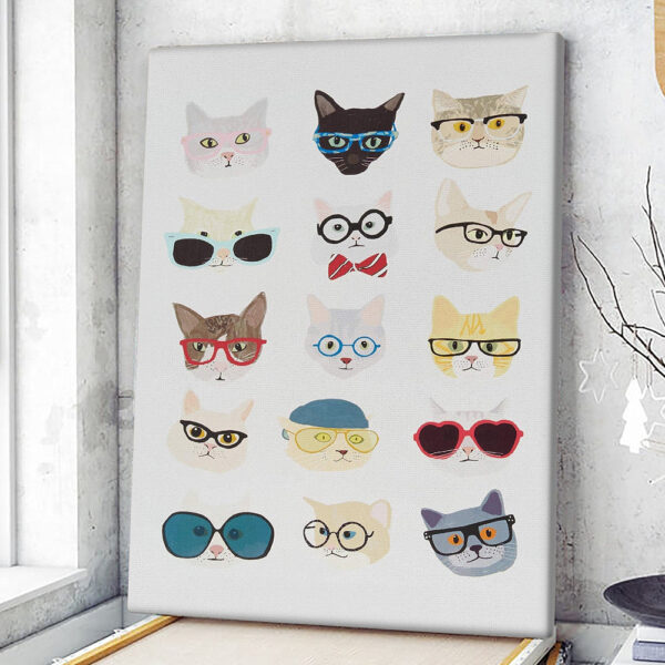 Portrait Canvas – Hip Cat Wall Art – Wall Art Print – Silly Cat Poses With Glasses Painting – Cats Canvas – Cat Wall Art Canvas – Furlidays