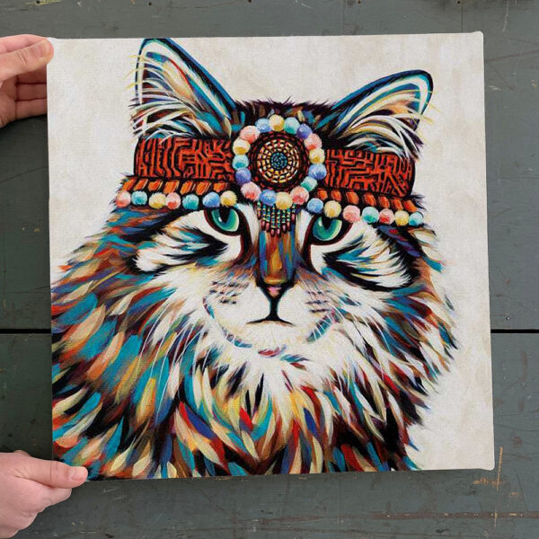 Cat Square Canvas – Hippie Cat – Canvas Print – Cat Wall Art Canvas – Cats Canvas Print – Canvas With Cats On It – Furlidays