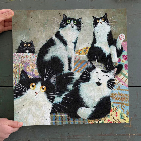 Cat Square Canvas – Patchwork Cats – Canvas Print – Canvas With Cats On It – Cat Wall Art Canvas – Furlidays