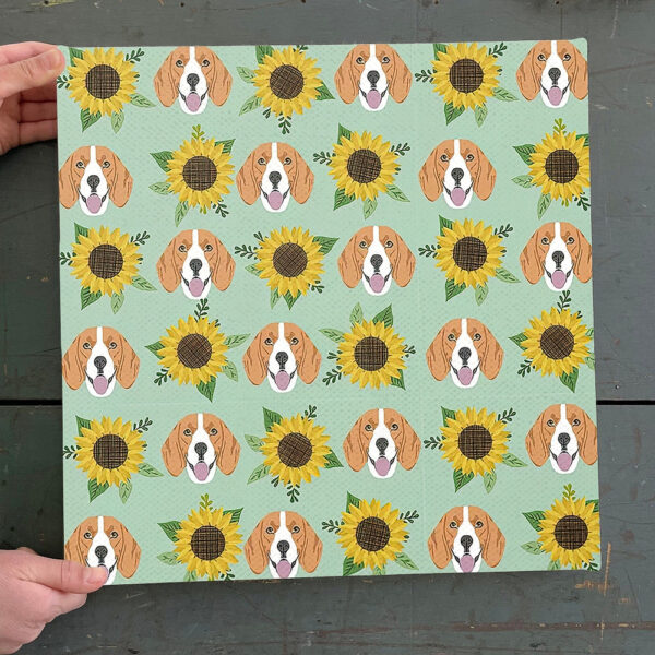 Dog Square Canvas – Beagles Pattern Floral Sunflowers – Canvas Print – Dog Canvas Print – Dog Wall Art Canvas – Furlidays