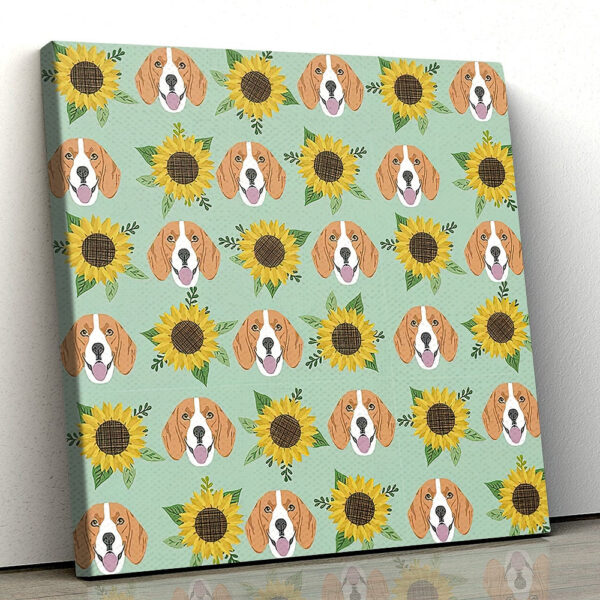 Dog Square Canvas – Beagles Pattern Floral Sunflowers – Canvas Print – Dog Canvas Print – Dog Wall Art Canvas – Furlidays