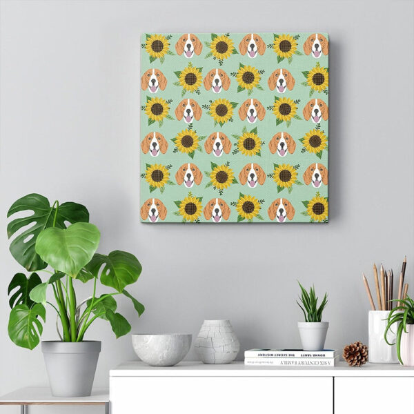 Dog Square Canvas – Beagles Pattern Floral Sunflowers – Canvas Print – Dog Canvas Print – Dog Wall Art Canvas – Furlidays