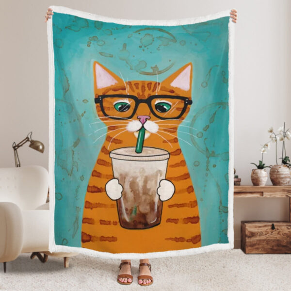 Cat In Blanket – Iced Coffee Cat – Cat Painting Blanket – Cat Throw Blanket – Furlidays