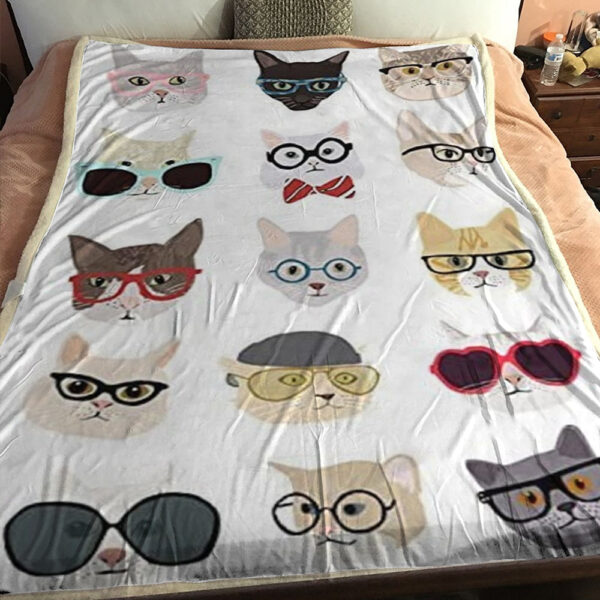 Blanket With Cats – Cat Blanket – Cat Fleece Blanket – Blanket Comfort Warmth Soft Plush Throw for Couch – Adorable Glasses Wearing Hipster Cats – Furlidays
