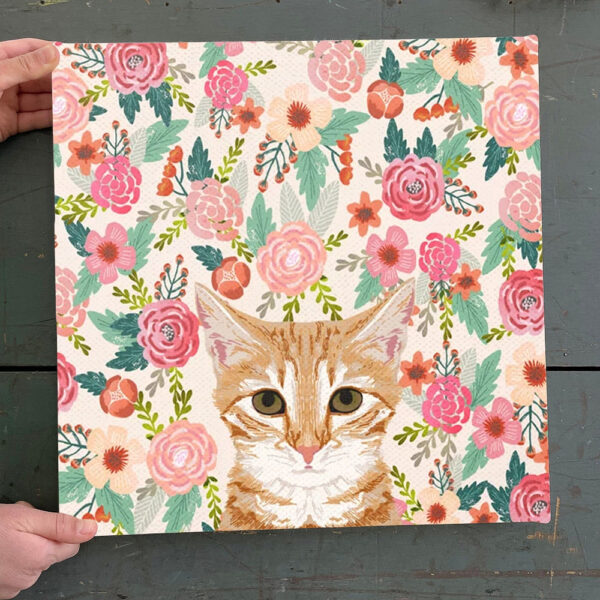 Cat Square Canvas – Orange Tabby Floral Cat – Canvas Print – Cat Wall Art Canvas – Cat Canvas – Cat Poster Printing – Furlidays