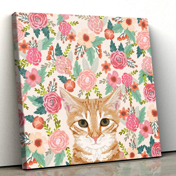 Cat Square Canvas – Orange Tabby Floral Cat – Canvas Print – Cat Wall Art Canvas – Cat Canvas – Cat Poster Printing – Furlidays
