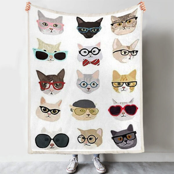 Blanket With Cats – Cat Blanket – Cat Fleece Blanket – Blanket Comfort Warmth Soft Plush Throw for Couch – Adorable Glasses Wearing Hipster Cats – Furlidays