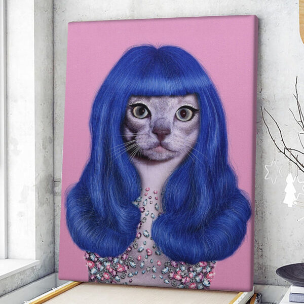 Portrait Canvas – Cat Canvas Wall Art – Cats Canvas – Cat With Blue Hair – Canvas With Cat On It – Cat Canvas Print – Furlidays