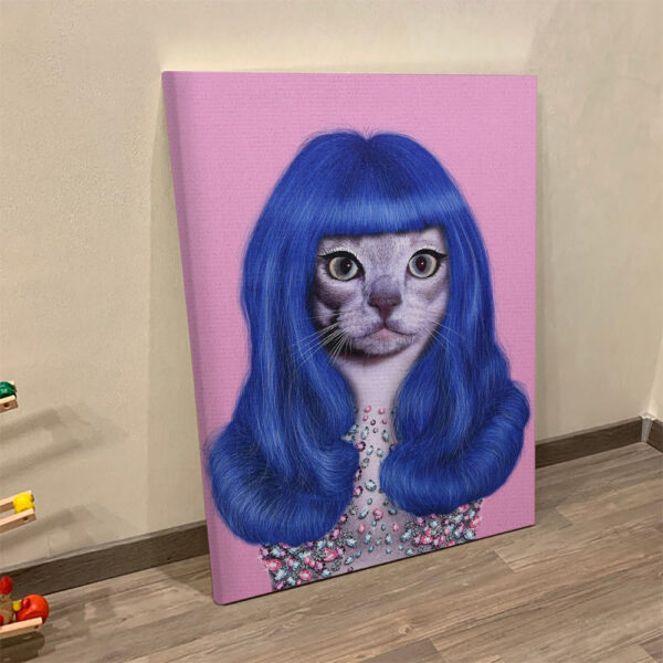 Portrait Canvas – Cat Canvas Wall Art – Cats Canvas – Cat With Blue Hair – Canvas With Cat On It – Cat Canvas Print – Furlidays