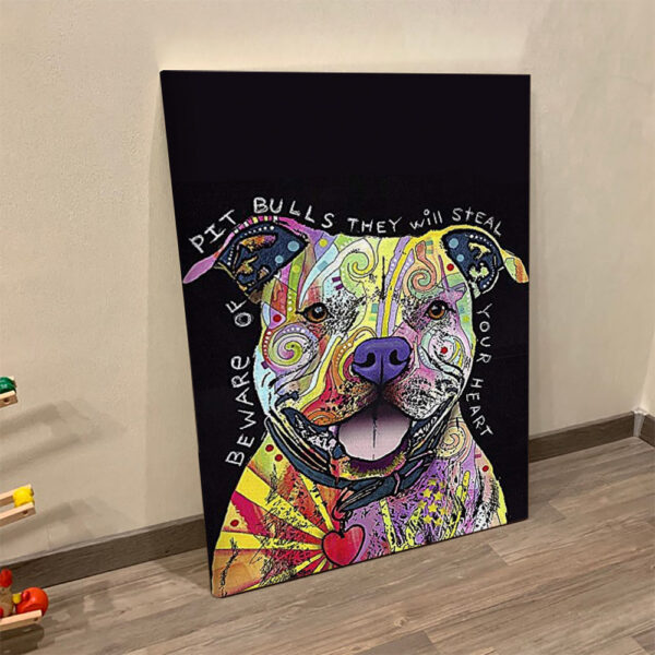 Portrait Canvas – Beware Of Pit Bulls – Dogs Canvas – Dog In Canvas – Canvas With Dog On It – Dog Face Canvas – Dog Wall Art Canvas – Furlidays
