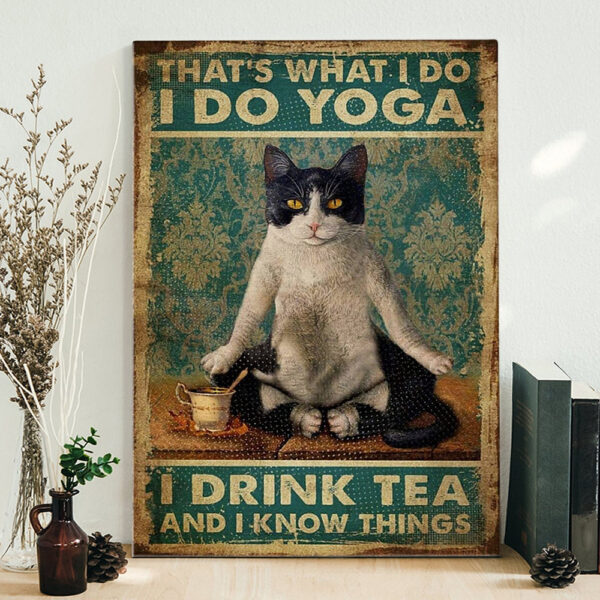 Portrait Canvas – Funny Cat Yoga Tea Canvas Print Wall Art – Black Cat Yoga Poster – Cat Lover Poster – Canvas Poster Cat And Yoga Art – Cat Canvas – Furlidays