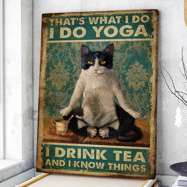 Portrait Canvas – Funny Cat Yoga Tea Canvas Print Wall Art – Black Cat Yoga Poster – Cat Lover Poster – Canvas Poster Cat And Yoga Art – Cat Canvas – Furlidays