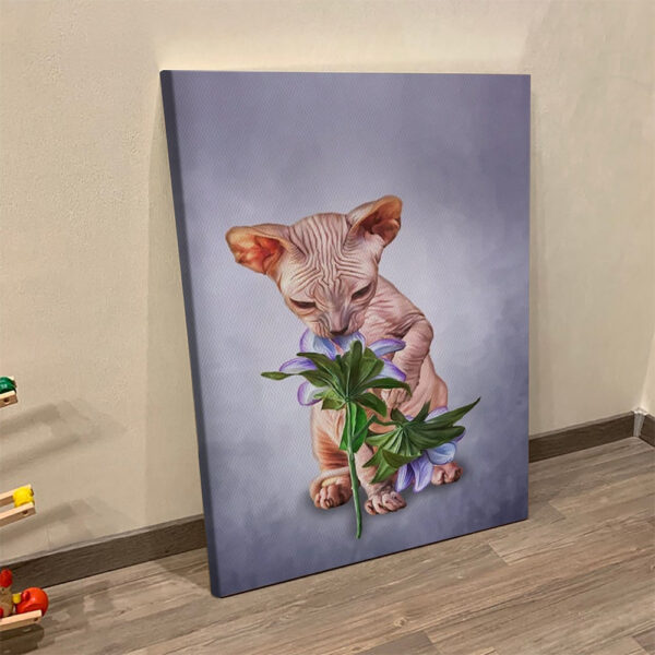 Cat Portrait Canvas – Drawing Sphynx Kitten – Canvas Print – Cat Poster Printing – Cat Wall Art Canvas – Furlidays