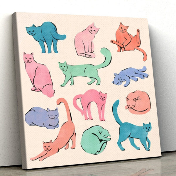 Cat Square Canvas – Pastel Cats – Canvas With Cats On It – Cat Wall Art Canvas – Canvas Print – Furlidays