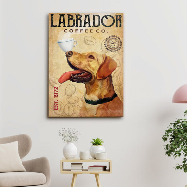 Labrador Dog Coffee Co – Dog Pictures – Dog Canvas Poster – Dog Wall Art – Gifts For Dog Lovers – Furlidays