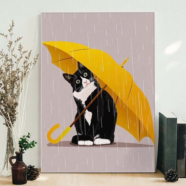Portrait Canvas – Canvas Wall Art – Cat Hiding Rains Under Umbrella – Poster Prints – Canvas Prints – Cat Wall Art Canvas – Furlidays