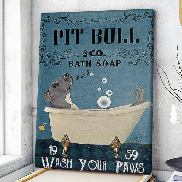Portrait Canvas – Pit Bull Bath Soap – Print Poster – Dog Canvas Painting – Dog Wall Art Canvas – Furlidays