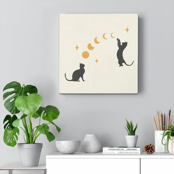 Cat Square Canvas – Cat And Moon – Canvas Print – Cat Wall Art Canvas – Canvas With Cats On It – Furlidays
