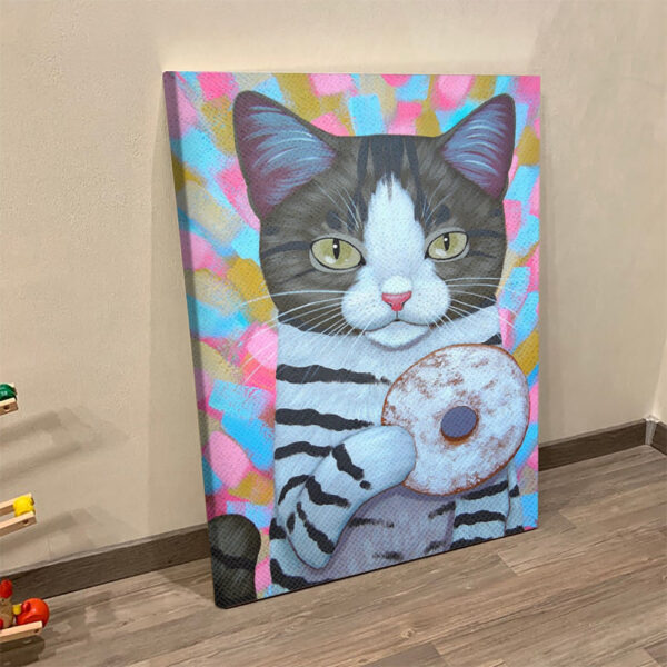 Cat Portrait Canvas – Cat Eating Donut – Canvas With Cats On It – Cat Wall Art Canvas – Furlidays