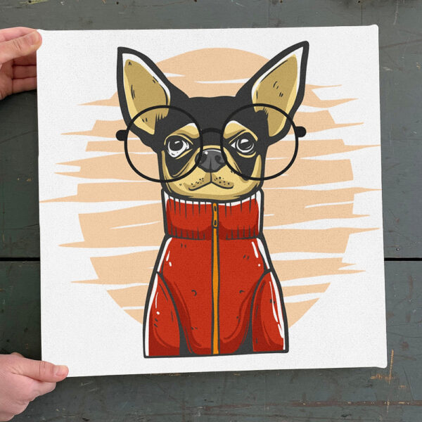 Dog Square Canvas – Chiahuahua With Glasses – Dog Canvas Pictures – Dog Painting Posters – Canvas Prints – Dog Wall Art Canvas – Furlidays