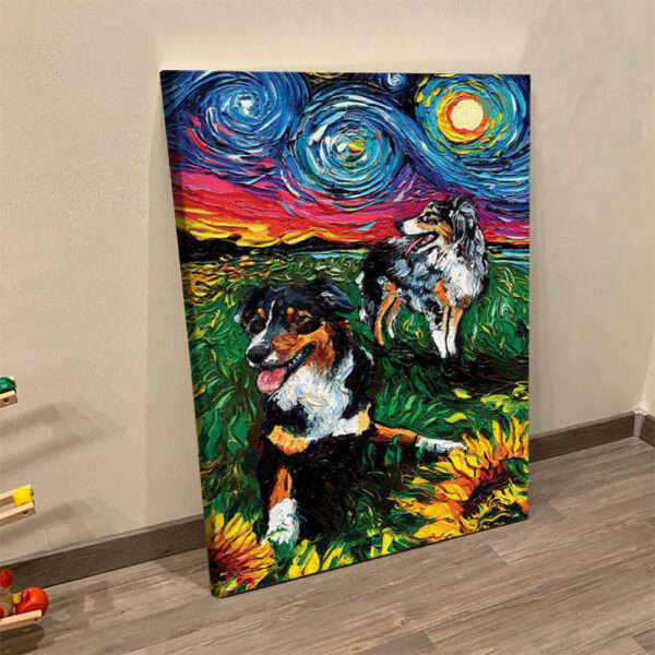 Portrait Canvas – Starry Australian Shepherds – Canvas Print – Dog Canvas Prints – Dog Canvas Painting – Dog Wall Art Canvas – Furlidays