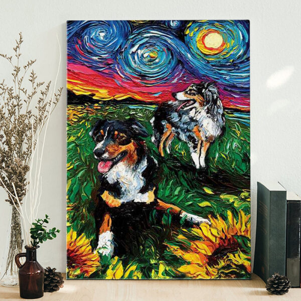 Portrait Canvas – Starry Australian Shepherds – Canvas Print – Dog Canvas Prints – Dog Canvas Painting – Dog Wall Art Canvas – Furlidays