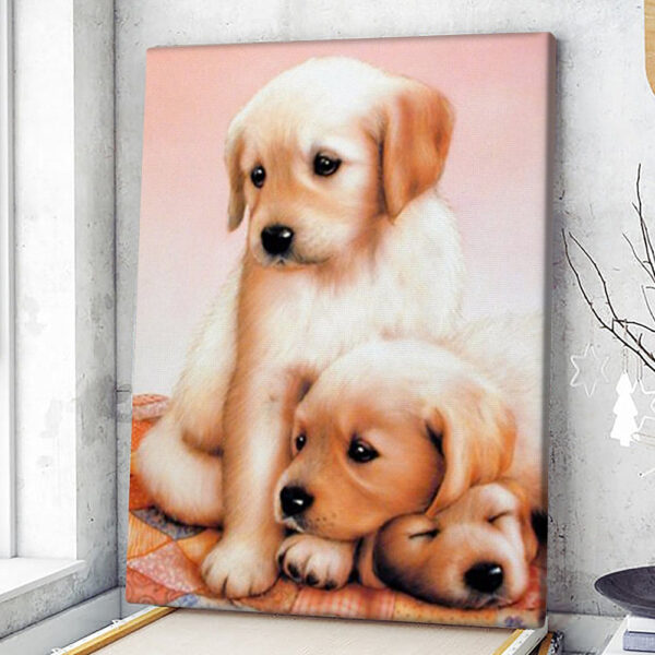 Portrait Canvas – Cute Three Puppies Sleeping Dogs – Print Poster – Dog Canvas Painting – Dog Wall Art Canvas – Furlidays