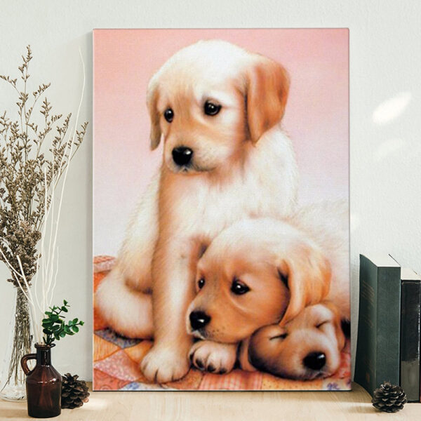 Portrait Canvas – Cute Three Puppies Sleeping Dogs – Print Poster – Dog Canvas Painting – Dog Wall Art Canvas – Furlidays