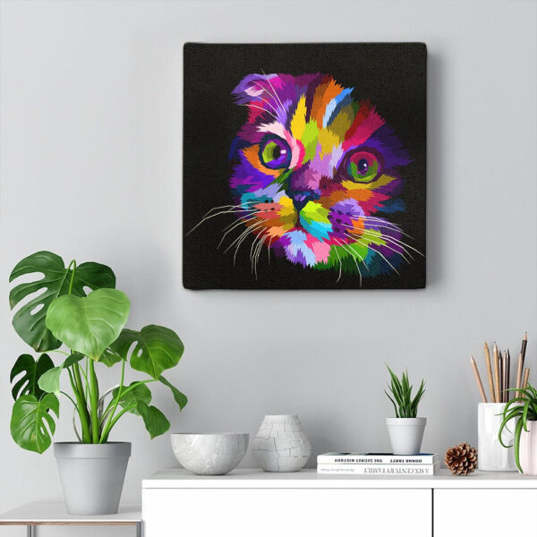 Cat Square Canvas – Painted Rainbow Cat – Cat Wall Art Canvas – Cats Canvas Print – Canvas With Cats On It – Furlidays