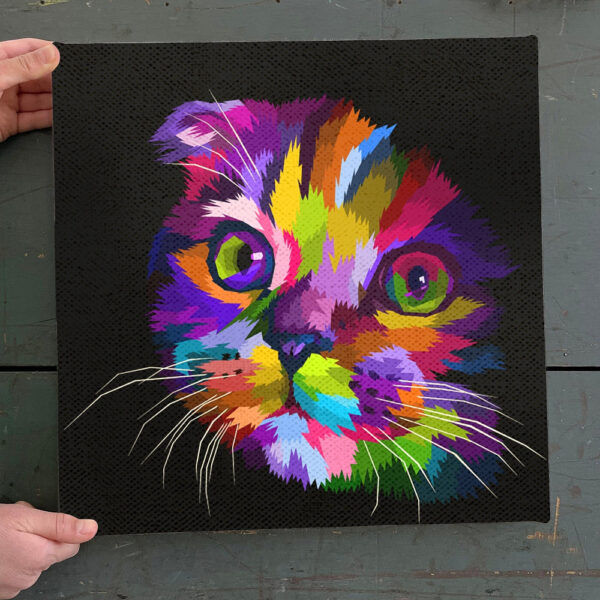 Cat Square Canvas – Painted Rainbow Cat – Cat Wall Art Canvas – Cats Canvas Print – Canvas With Cats On It – Furlidays