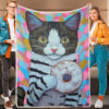 Cat Blanket For Sofa – Cat Eating Donut – Cat In Blanket – Cat Fleece Blanket – Furlidays