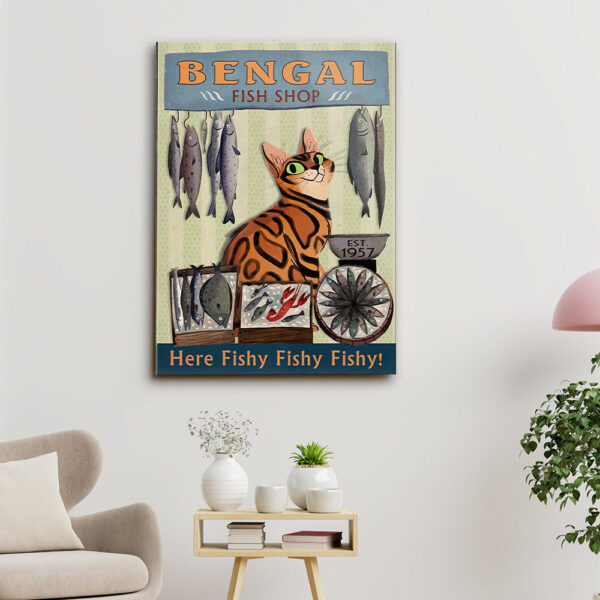 Bengal Fish Shop – Here Fishy Fishy Fishy – Cat Pictures – Cat Canvas Poster – Cat Wall Art – Gifts For Cat Lovers – Furlidays