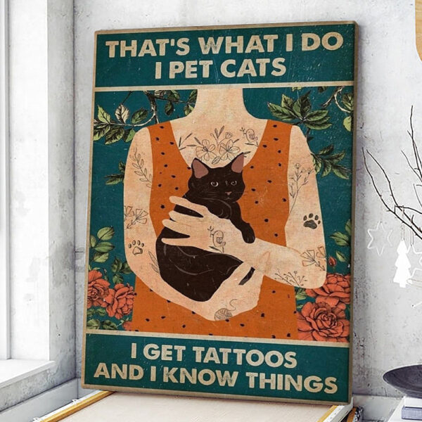 Portrait Canvas – Girl Tattoo – Cat Vintage Poster – Black Cat Canvas Wall Art – Cat Lover Canvas Art – Canvas Prints – Furlidays