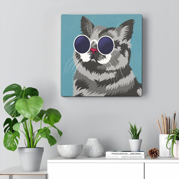 Cat Square Canvas – Funny Painting Of A Gray Cat – Cats Canvas Print – Canvas With Cats On It – Furlidays