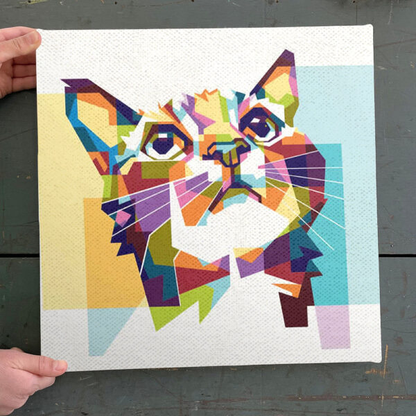 Cat Square Canvas – Geometric Cat Wall Art Canvas – Canvas With Cats On It – Cats Canvas Print – Cat Wall Art Canvas – Furlidays