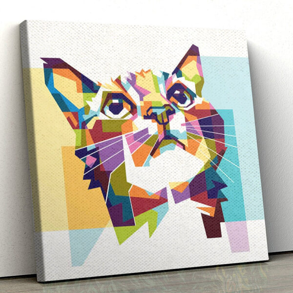 Cat Square Canvas – Geometric Cat Wall Art Canvas – Canvas With Cats On It – Cats Canvas Print – Cat Wall Art Canvas – Furlidays