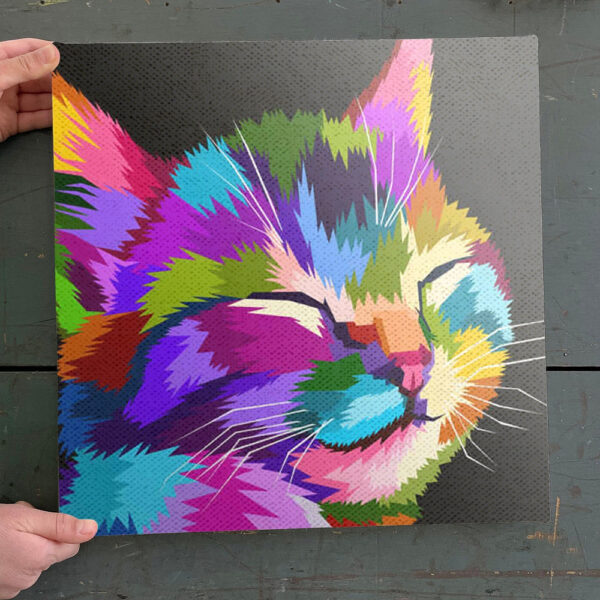 Cat Square Canvas – Rainbow Cat – Cat Wall Art Canvas – Cat Canvas – Canvas With Cats On It – Furlidays