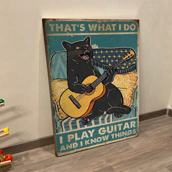 Portrait Canvas – Black Cat Poster – Vintage Canvas Poster – I Play Guitar I Know Things – Black Cat Guitar Canvas Wall Art – Cat Canvas Print – Furlidays