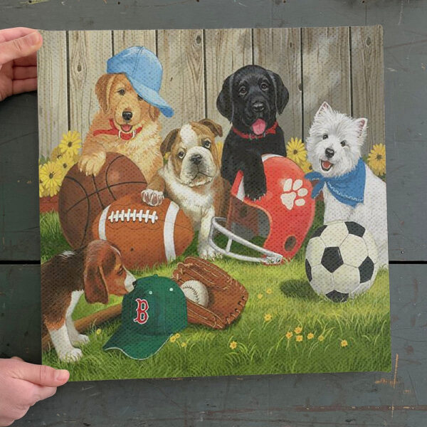 Dog Square Canvas – Puppy Picnic – Dog Canvas Print – Dog Canvas Art – Canvas With Dogs On It – Furlidays