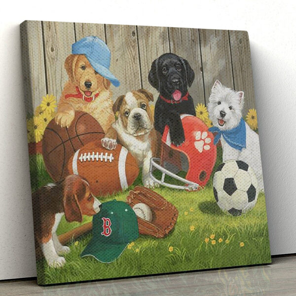 Dog Square Canvas – Puppy Picnic – Dog Canvas Print – Dog Canvas Art – Canvas With Dogs On It – Furlidays