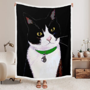 Cat Fleece Blanket – Tuxedo Cat…