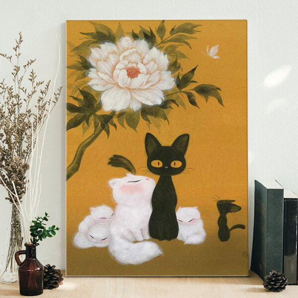 Cat Portrait Canvas – Cats And Peony – Canvas Print – Cat Wall Art Canvas – Canvas With Cats On It – Furlidays