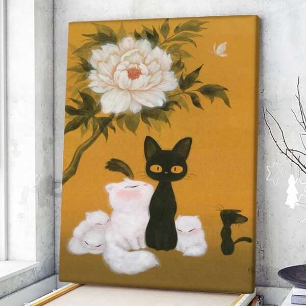 Cat Portrait Canvas – Cats And Peony – Canvas Print – Cat Wall Art Canvas – Canvas With Cats On It – Furlidays