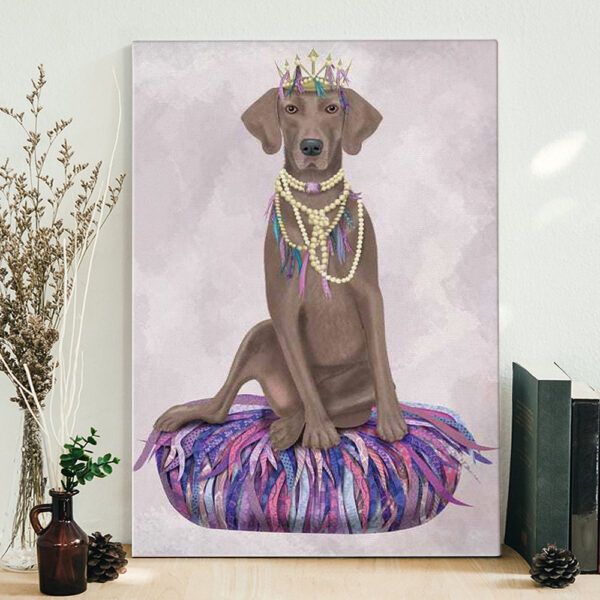 Portrait Canvas – Weimaraner On Purple Cushion – Canvas Print – Dog Canvas – Dog Wall Art Canvas – Canvas With Dog On It – Furlidays