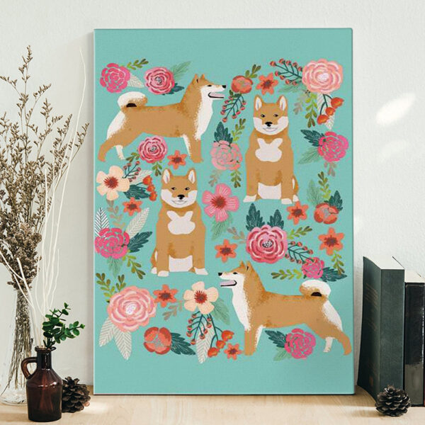 Portrait Canvas – Shiba Inu Floral Collage – Canvas Print – Dog Canvas Prints – Dog Wall Art Canvas – Dog Poster Printing – Furlidays